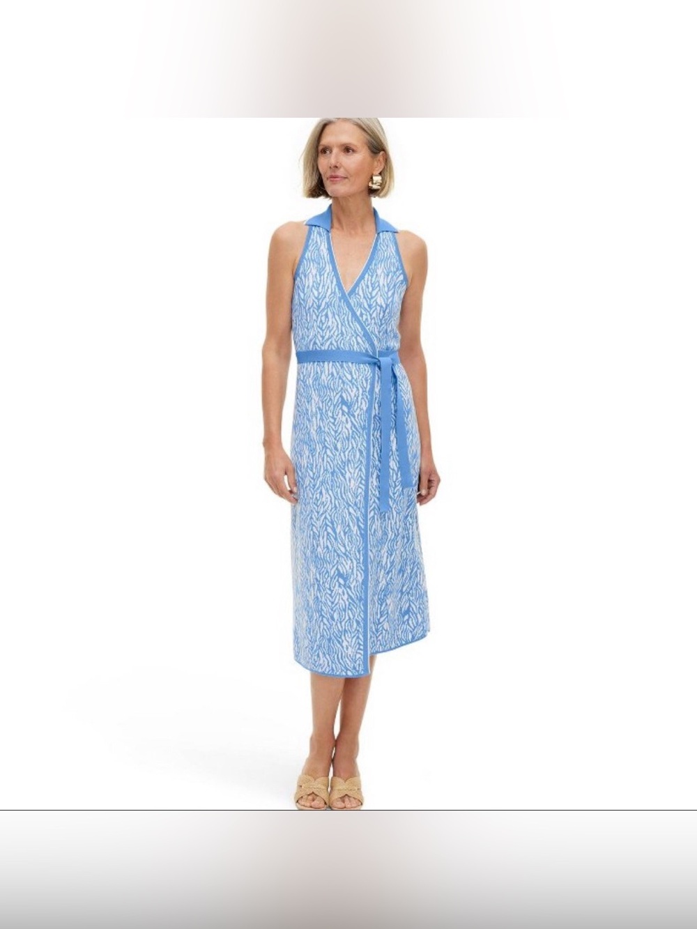 Diane Von Light Blue Printed Wrap Midi Dress, Size M